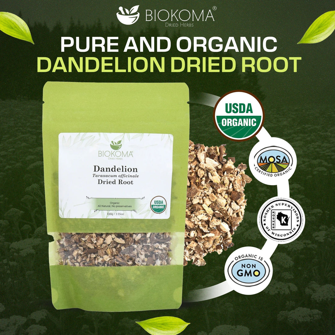 Dandelion (Taraxacum officinale) Organic Dried Root 100g 3.55oz - BIOKOMA® - Dried Herbs