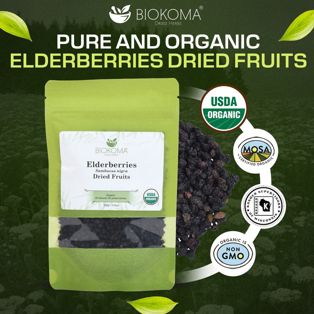 Elderberries (Sambucus nigra) Organic Dried Fruits 100g 3.55oz - BIOKOMA® - Dried Herbs