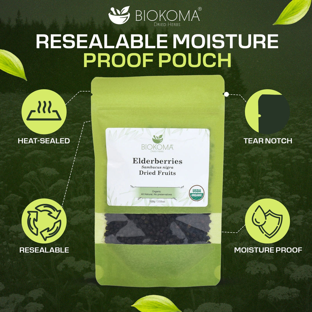 Elderberries (Sambucus nigra) Organic Dried Fruits 100g 3.55oz - BIOKOMA® - Dried Herbs