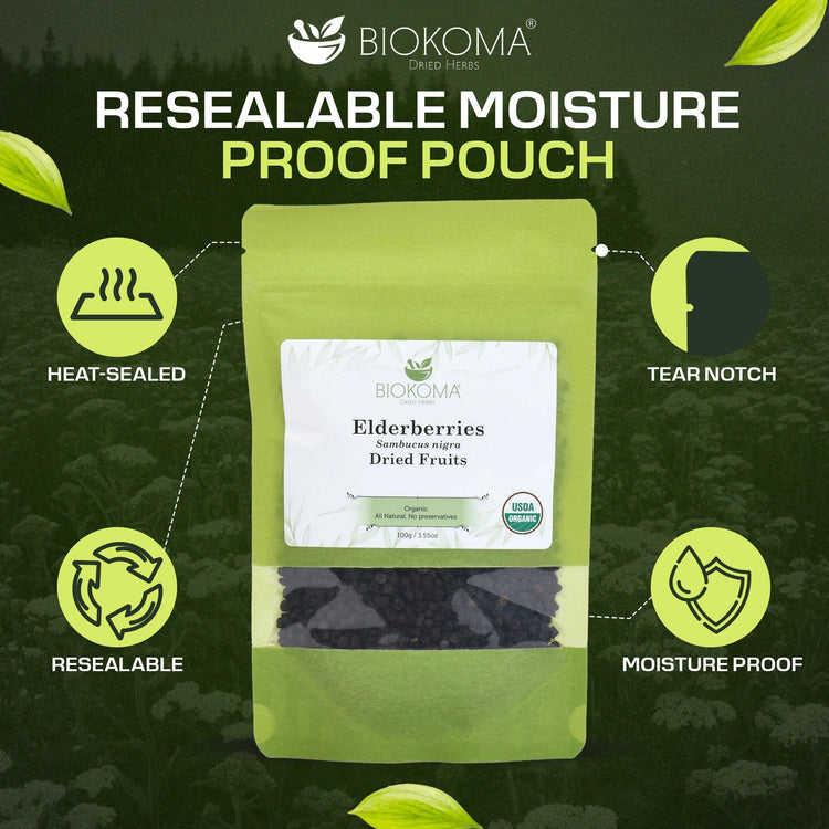 Elderberries (Sambucus nigra) Organic Dried Fruits 100g 3.55oz - BIOKOMA® - Dried Herbs