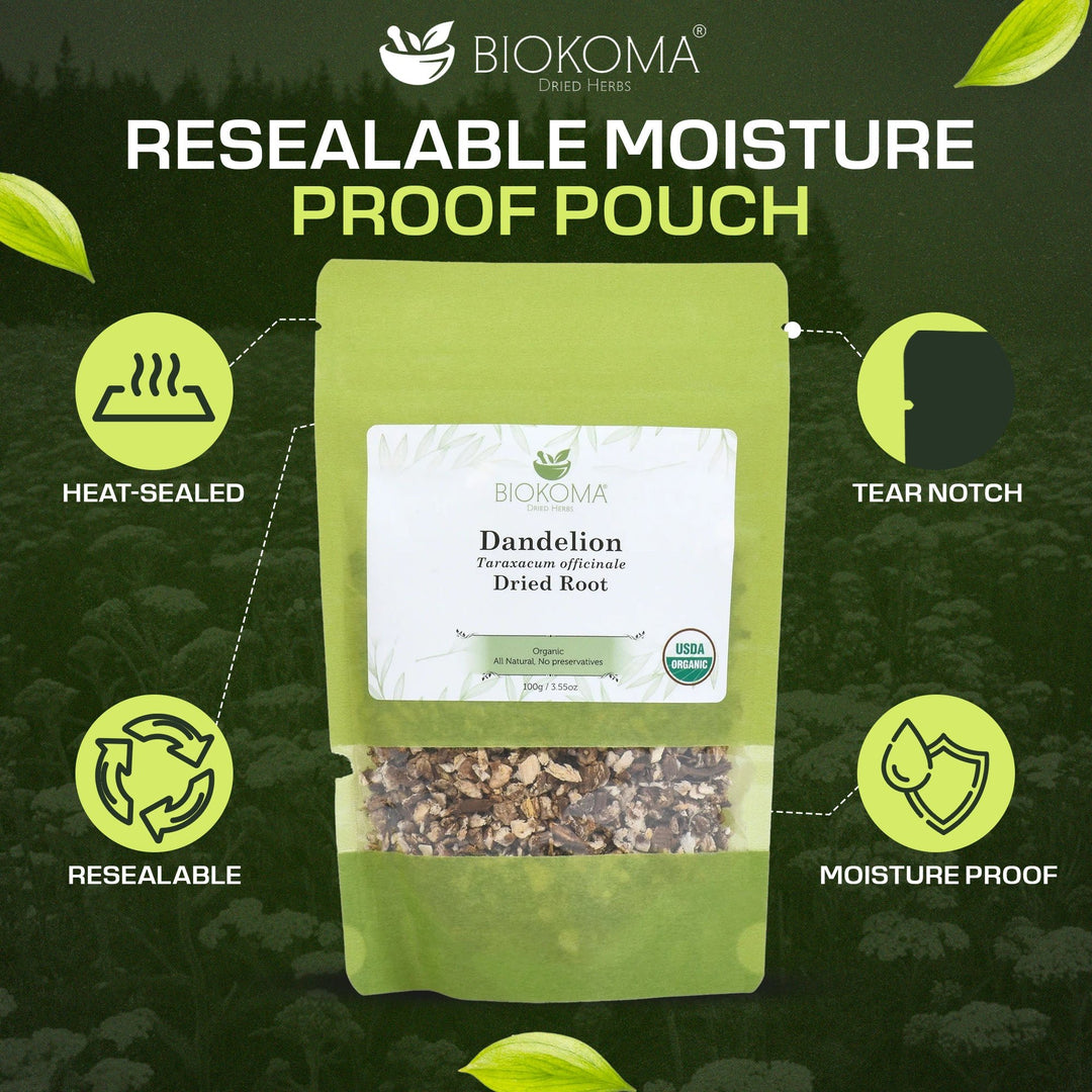 Dandelion (Taraxacum officinale) Organic Dried Root 100g 3.55oz - BIOKOMA® - Dried Herbs
