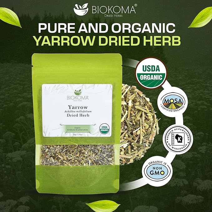 Yarrow (Achillea millefolium) Organic Dried Herb 50g 1.76oz - BIOKOMA® - Dried Herbs