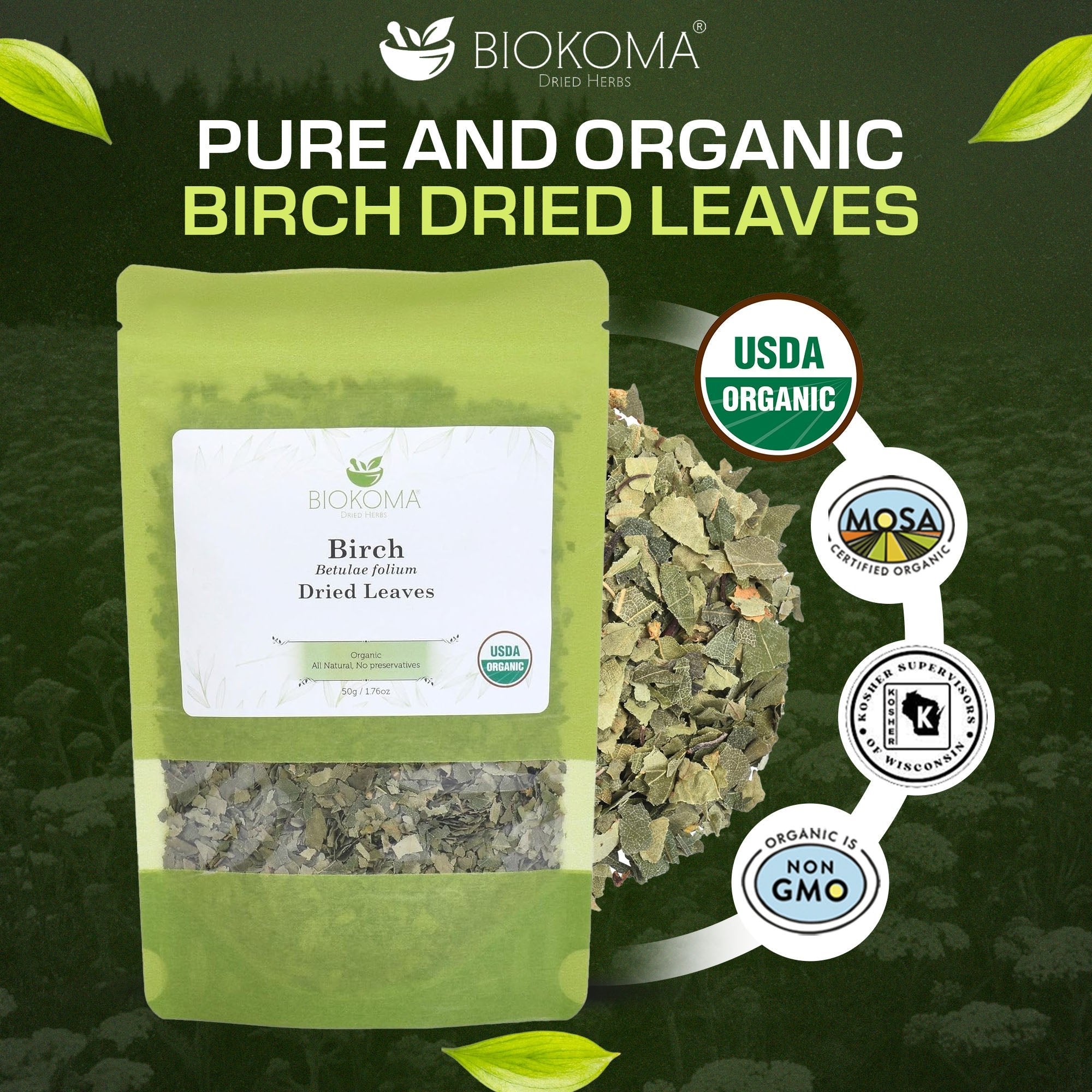 Birch (Betulae folium) Organic Dried Leaves 50g 1.76oz - BIOKOMA® - Dried Herbs
