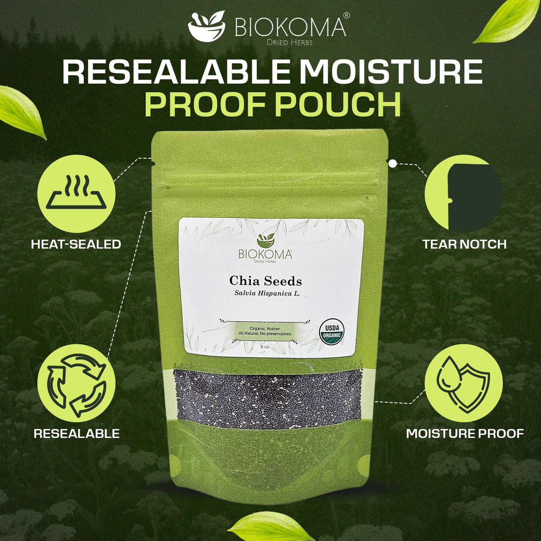 Chia (Salvia Hispanica L.) Organic Seeds 8oz - BIOKOMA® - Dried Herbs