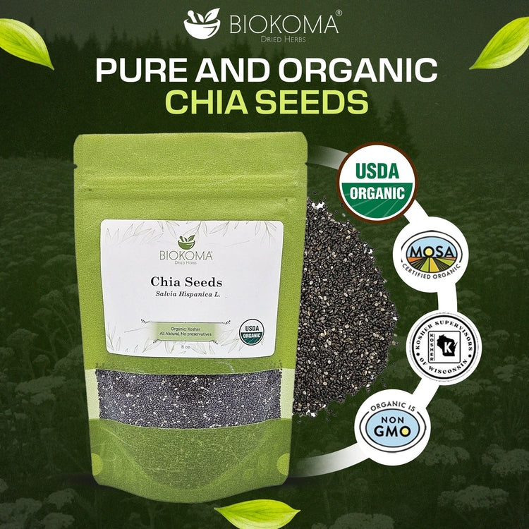 Chia (Salvia Hispanica L.) Organic Seeds 8oz - BIOKOMA® - Dried Herbs