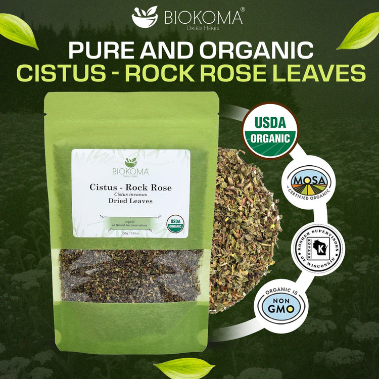 Cistus - Rock Rose (Cistus incanus) Organic Dried Leaves 100g 3.55oz - BIOKOMA® - Dried Herbs