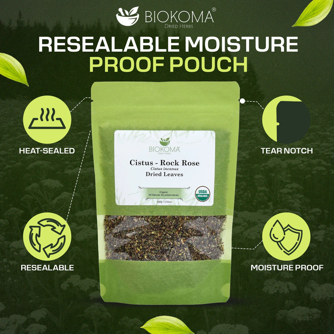 Cistus - Rock Rose (Cistus incanus) Organic Dried Leaves 100g 3.55oz - BIOKOMA® - Dried Herbs