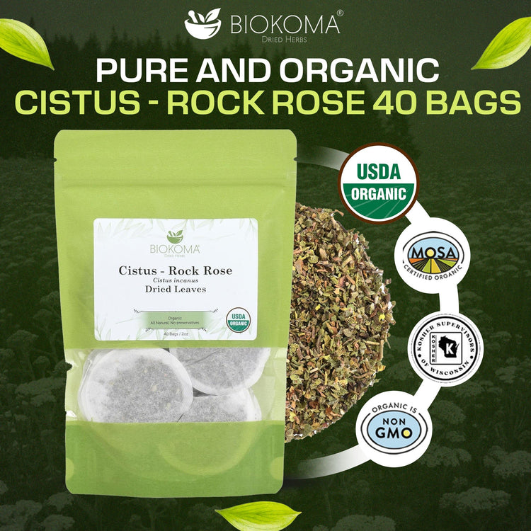 Cistus - Rock Rose (Cistus incanus) Organic Dried Leaves 40 Tea Bags 2oz - BIOKOMA® - Dried Herbs