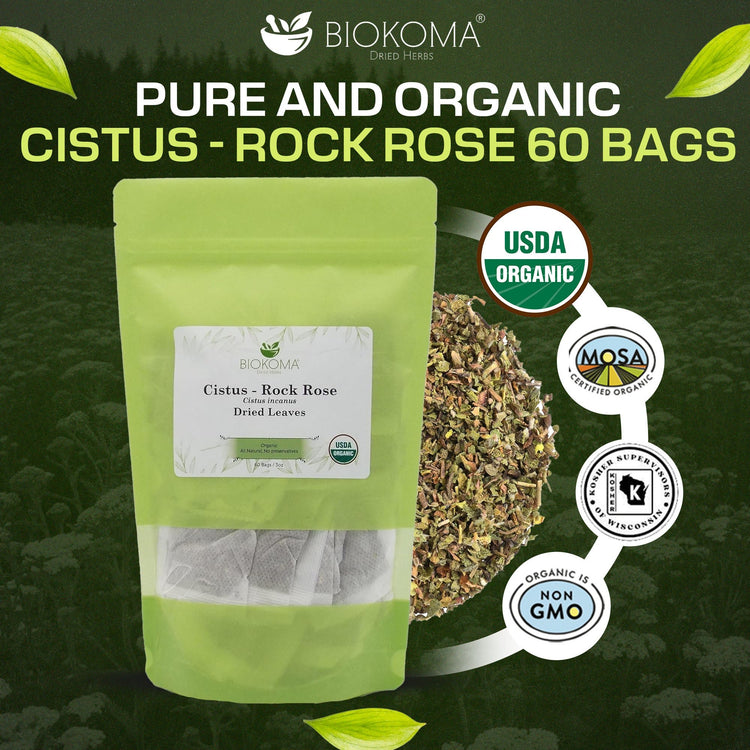 Cistus - Rock Rose (Cistus incanus) Organic Dried Leaves 60 Tea Bags 3oz - BIOKOMA® - Dried Herbs