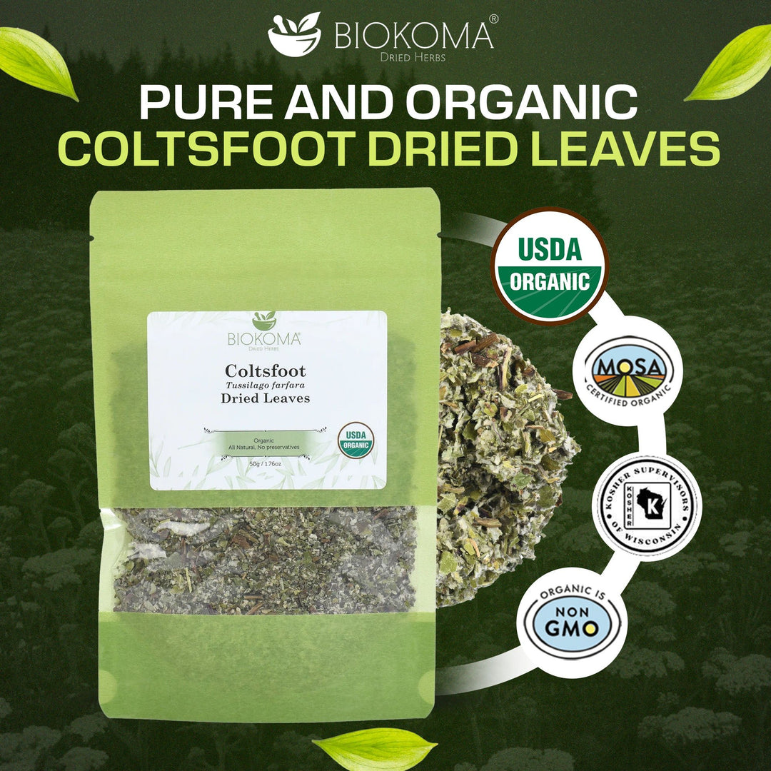 Coltsfoot (Tussilago farfara) Organic Dried Leaves 50g 1.76oz - BIOKOMA® - Dried Herbs