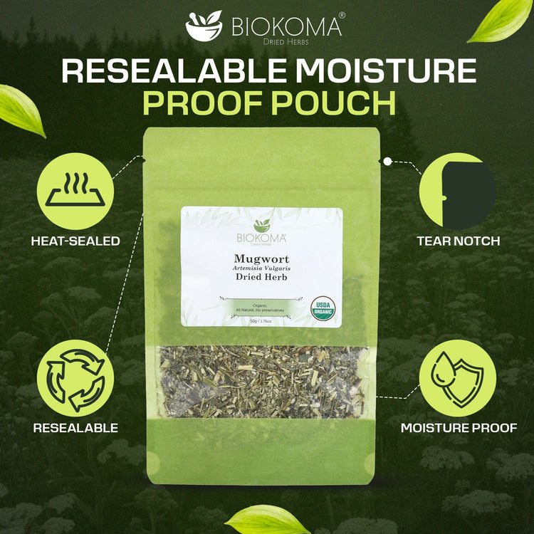 Mugwort (Artemisia vulgaris) Organic Dried Herb 50g 1.76oz - BIOKOMA® - Dried Herbs