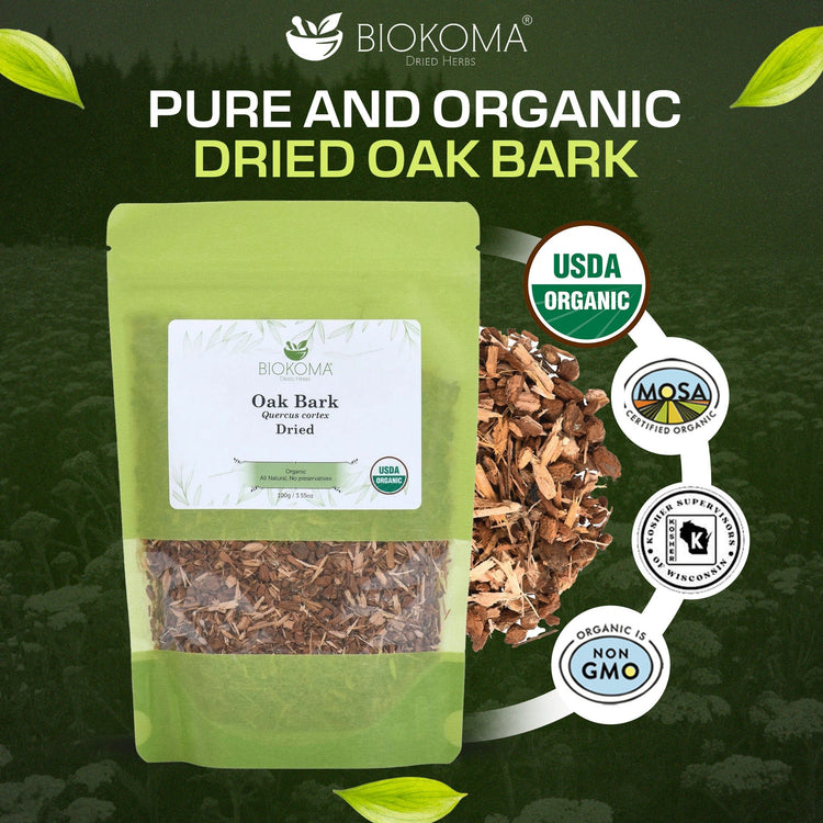Oak Bark (Quercus cortex) Organic Dried Bark 100g 3.55oz - BIOKOMA® - Dried Herbs