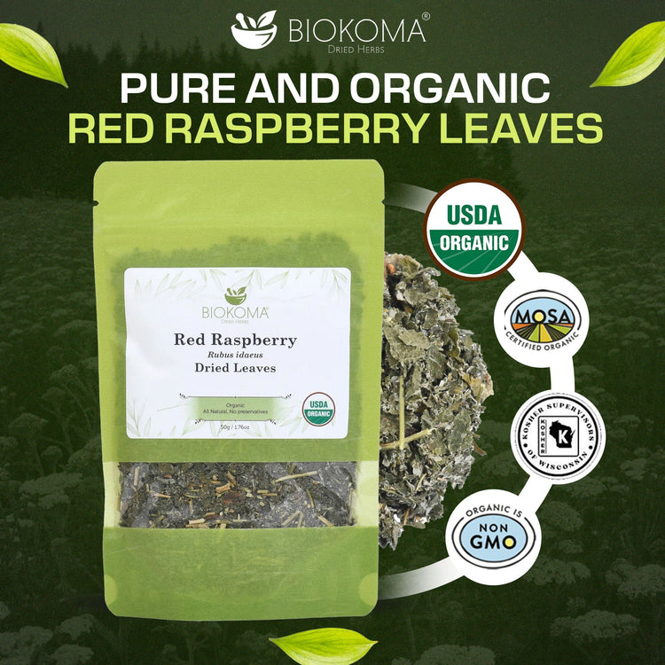 Red Raspberry Leaves (Rubus idaeus) Organic Dried Leaves 50g 1.76oz - BIOKOMA® - Dried Herbs