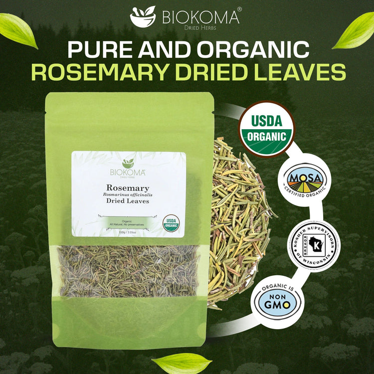 Rosemary (Rosmarinus officinalis) Organic Dried Leaves 100g 3.55oz - BIOKOMA® - Dried Herbs