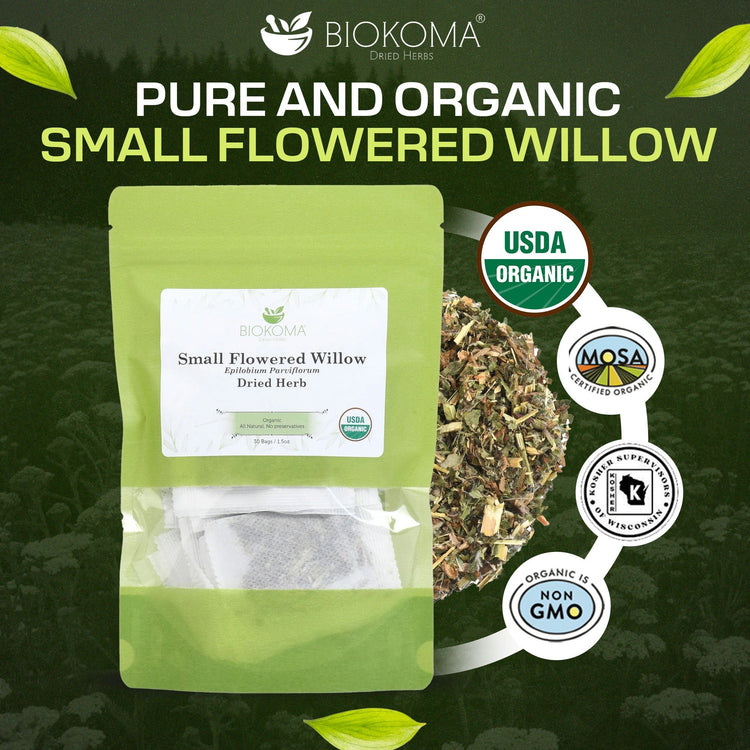 Small - Flowered Willow (Epilobium parviflorum) Organic Dried Herb 30 Tea Bags 1.5oz - BIOKOMA® - Dried Herbs