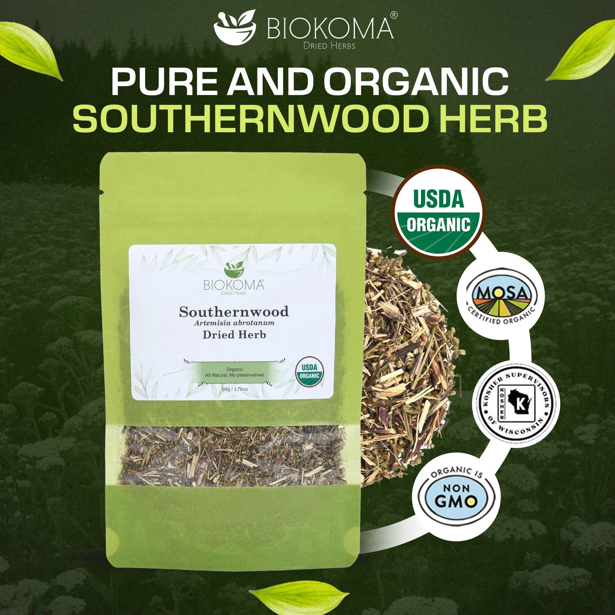 Southernwood (Artemisia abrotanum) Organic Dried Herb 50g 1.76oz - BIOKOMA® - Dried Herbs