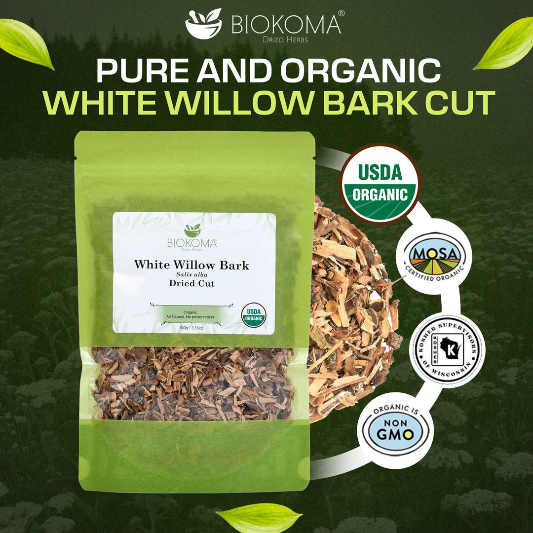 White Willow Bark (Salix alba) Organic Dried Cut 100g 3.55 oz - BIOKOMA® - Dried Herbs