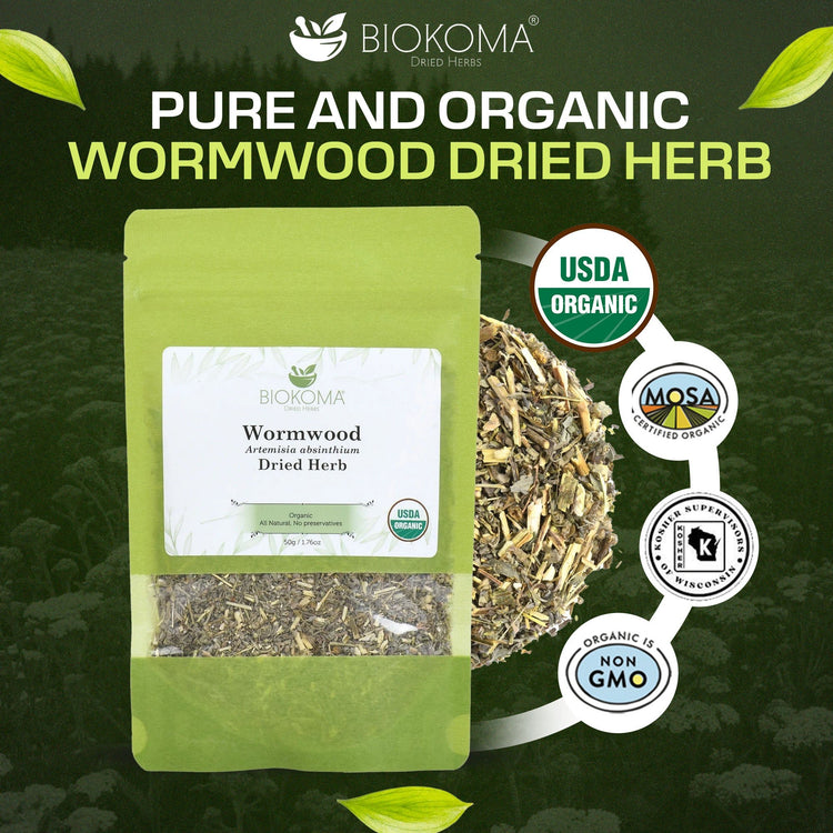 Wormwood (Artemisia absinthium) Organic Dried Herb 50g 1.76oz - BIOKOMA® - Dried Herbs