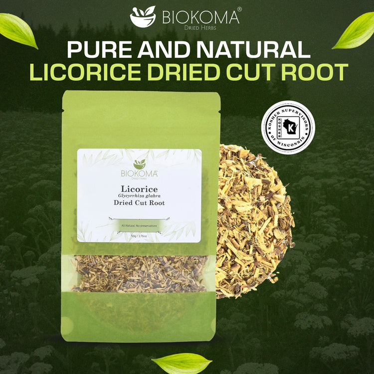 Licorice (Glycyrrhiza glabra) Dried Cut Root 50g 1.76oz - BIOKOMA® - Dried Herbs