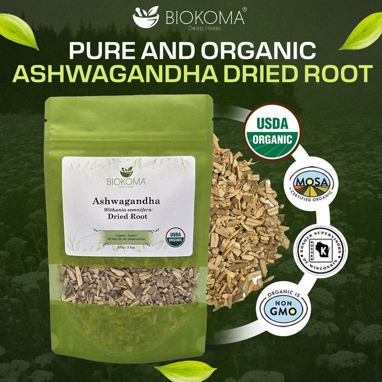 Ashwagandha (Withania somnifera) Organic Dried Root 100g 3.55oz - BIOKOMA® - Dried Herbs