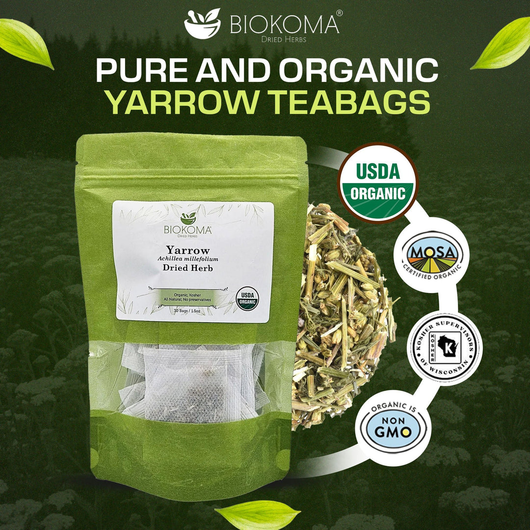 Yarrow (Achillea millefolium) Organic Dried Herb 30 Tea Bags 1.5oz - BIOKOMA® - Dried Herbs