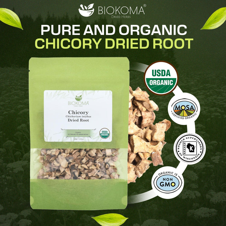 Chicory (Chichorium intybus) Organic Dried Root 100g 3.55oz - BIOKOMA® - Dried Herbs