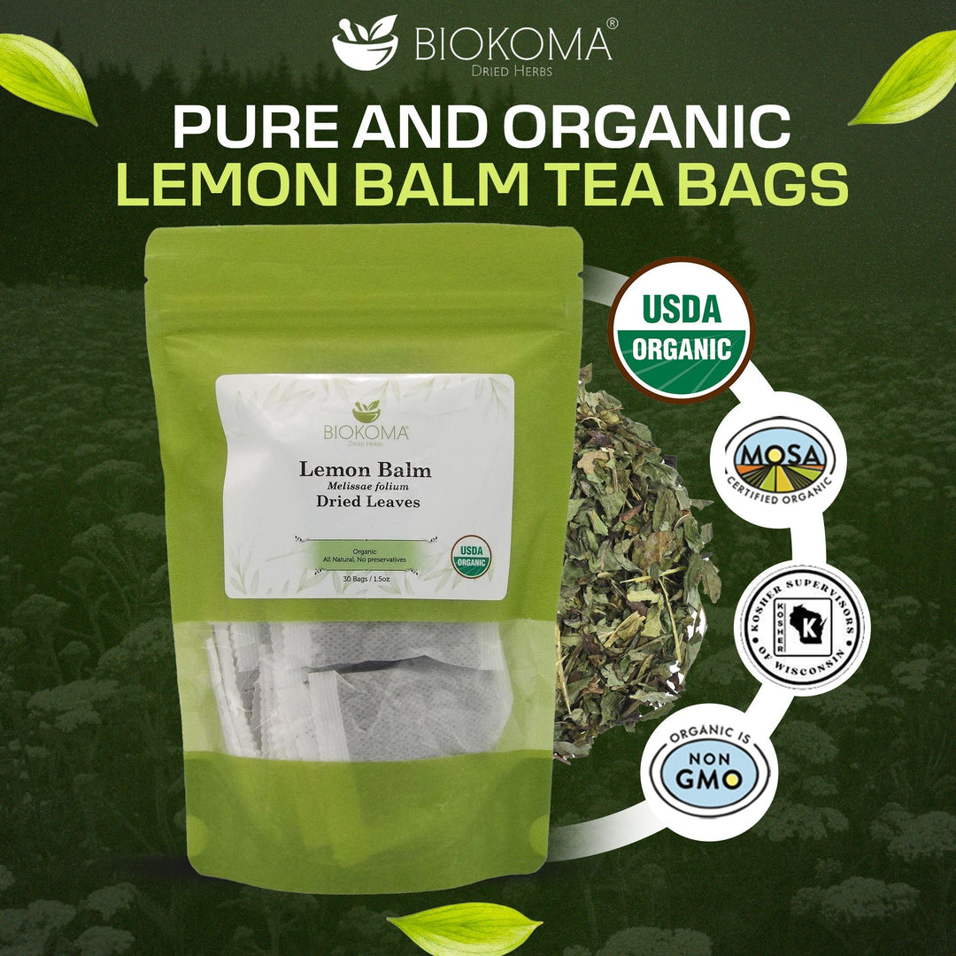 Lemon Balm (Melissae folium) Organic Dried Leaves 30 Tea Bags 1.5oz - BIOKOMA® - Dried Herbs