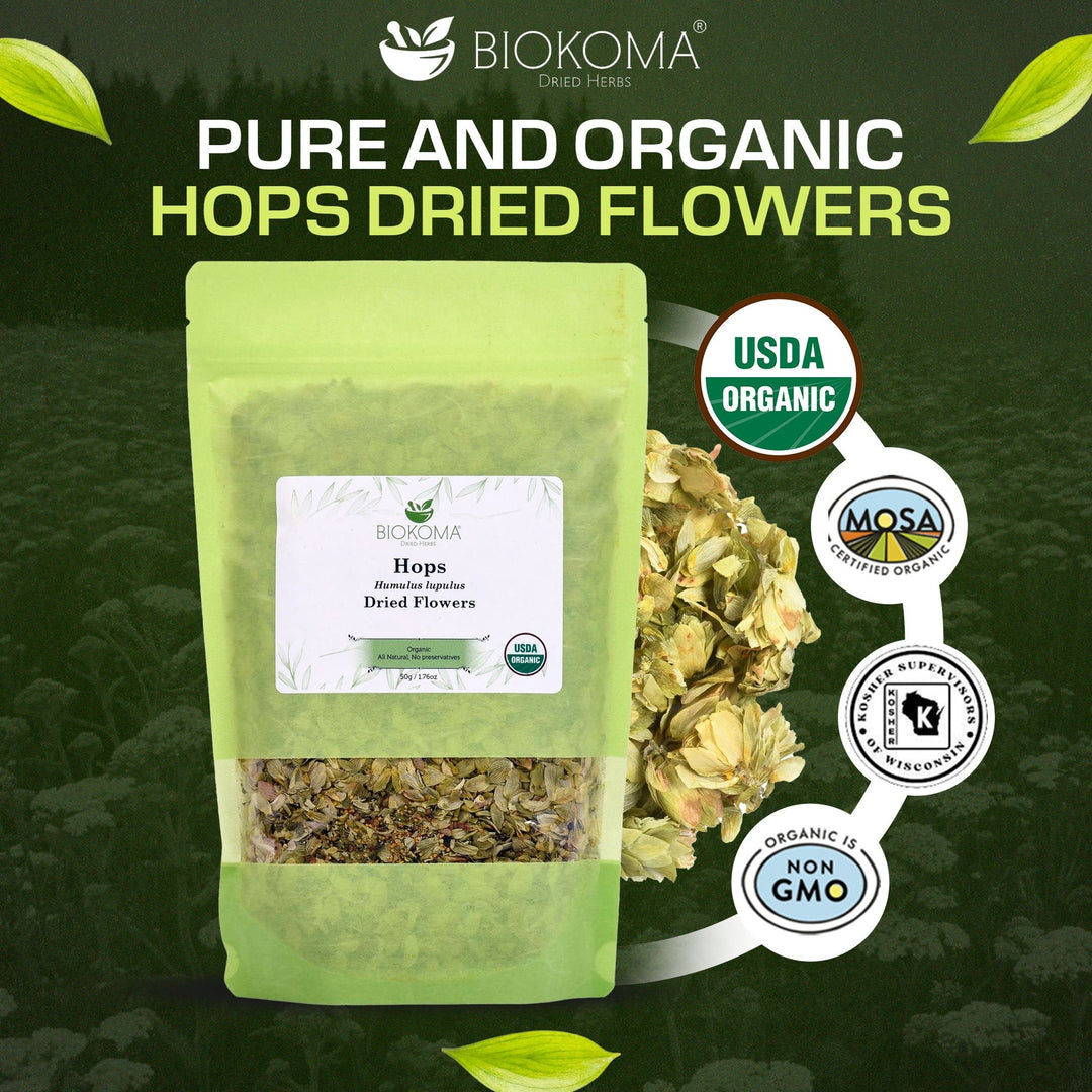 Hops (Humulus lupulus) Organic Dried Flowers 50g 1.76oz - BIOKOMA® - Dried Herbs