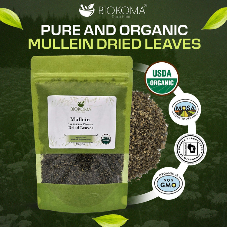 Mullein (Verbascum thapsus) Organic Dried Leaves 50g 1.76oz - BIOKOMA® - Dried Herbs
