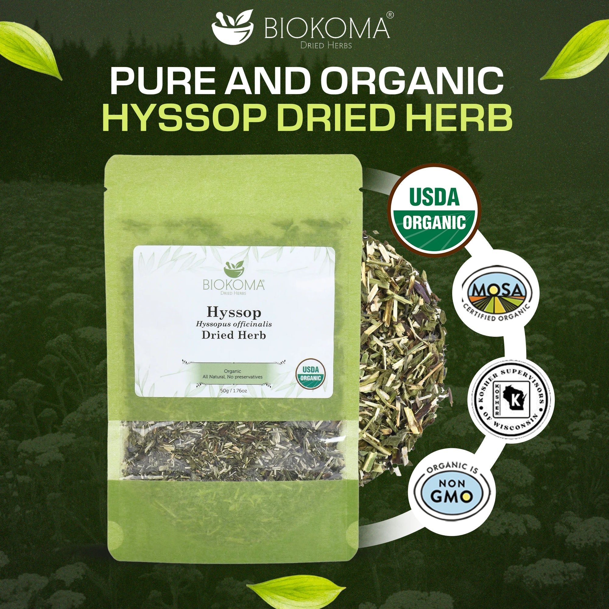 Bulk 200g Organic Hyssop - Hysoppus Officinalis - Dried Herb, Vacuum Sealed, Simplyonline