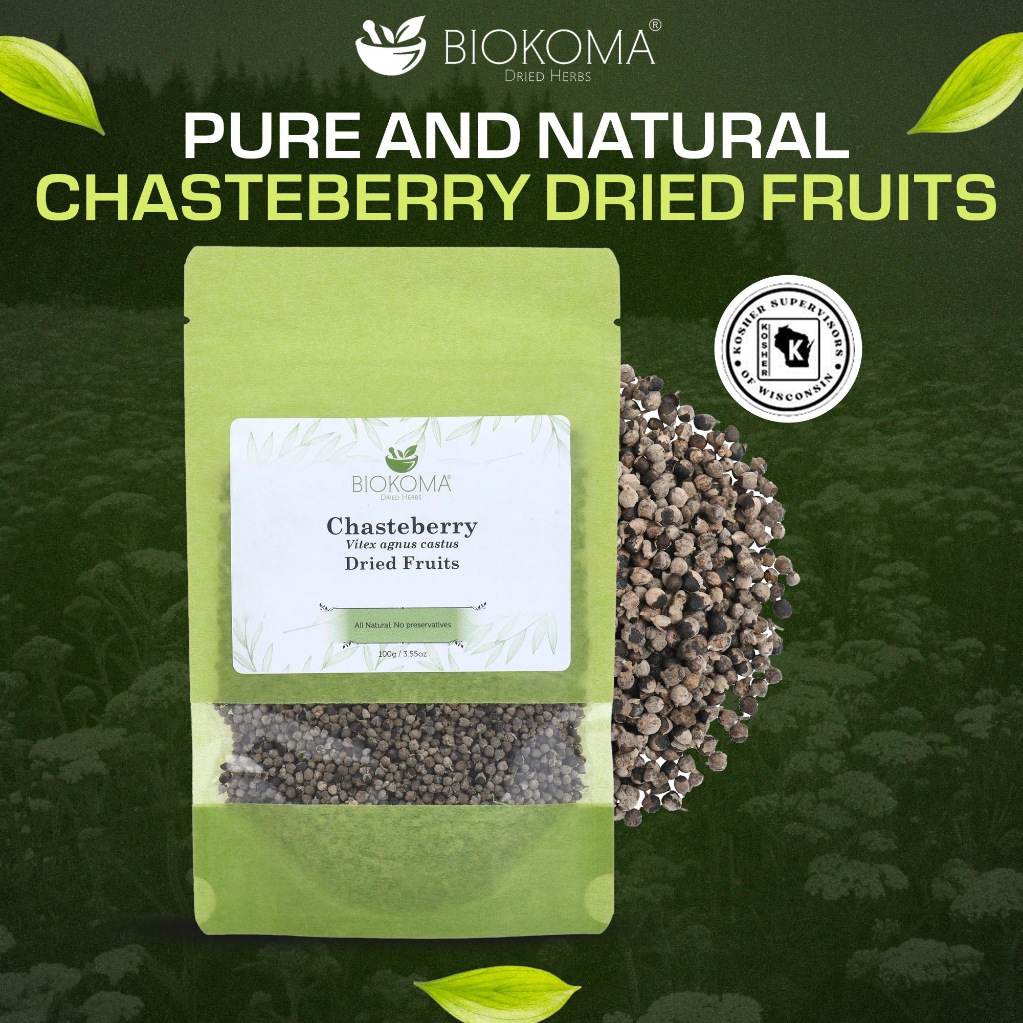 Chasteberry (Vitex agnus castus) Dried Fruits 100g 3.55oz - BIOKOMA® - Dried Herbs