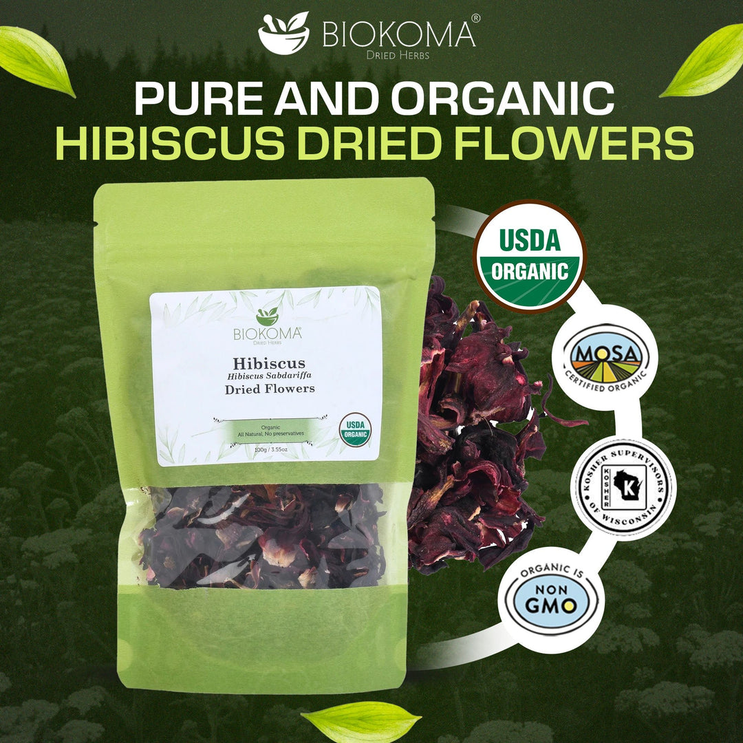 Hibiscus (Hibiscus Sabdariffa) Organic Dried Flowers 100g 3.55oz - BIOKOMA® - Dried Herbs