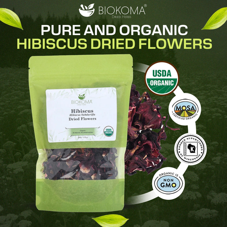 Hibiscus (Hibiscus Sabdariffa) Organic Dried Flowers 100g 3.55oz - BIOKOMA® - Dried Herbs