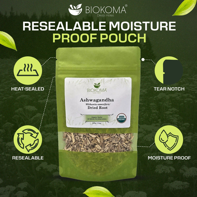 Ashwagandha (Withania somnifera) Organic Dried Root 100g 3.55oz - BIOKOMA® - Dried Herbs