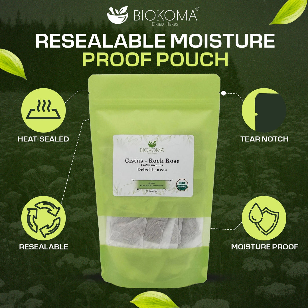Cistus - Rock Rose (Cistus incanus) Organic Dried Leaves 60 Tea Bags 3oz - BIOKOMA® - Dried Herbs