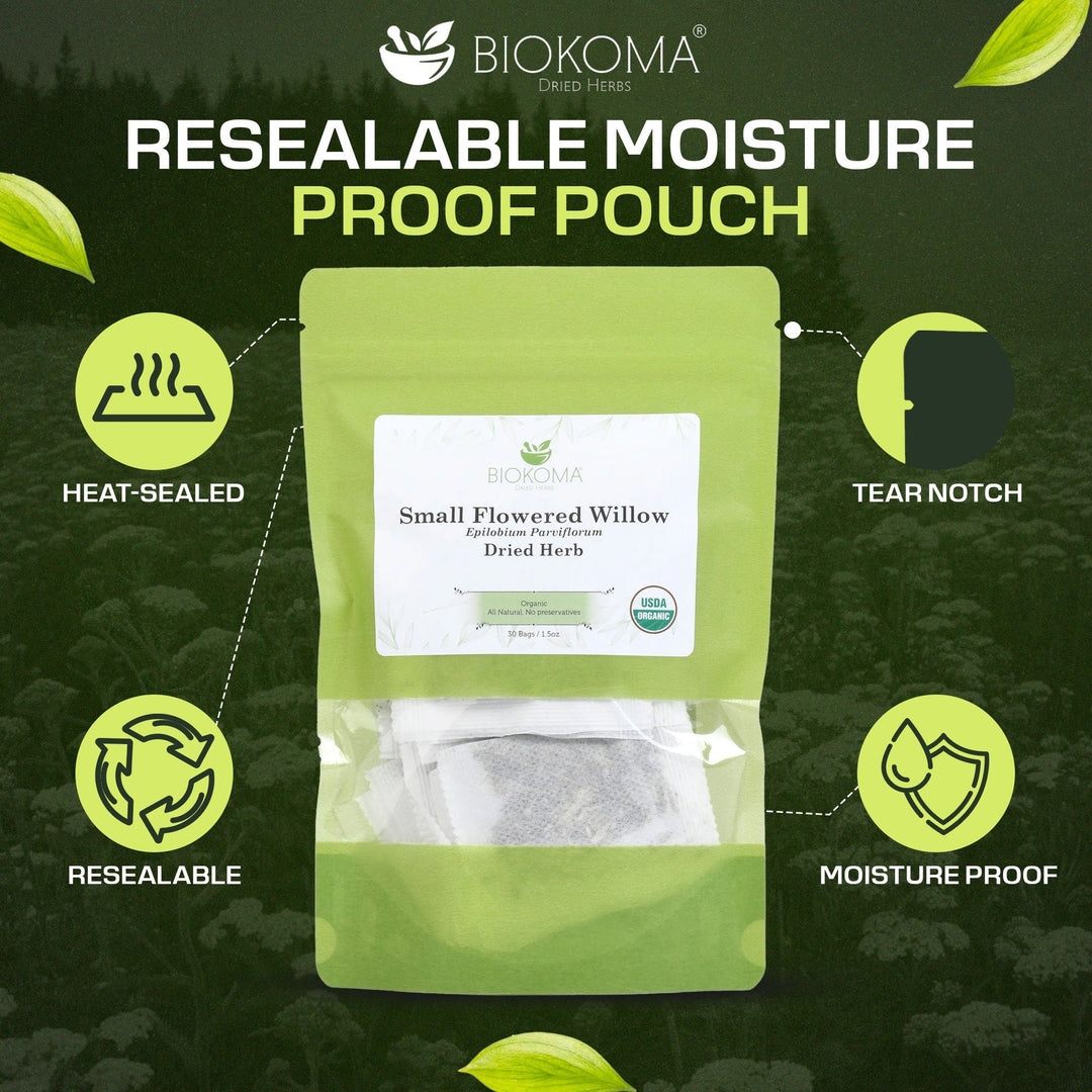Small - Flowered Willow (Epilobium parviflorum) Organic Dried Herb 30 Tea Bags 1.5oz - BIOKOMA® - Dried Herbs