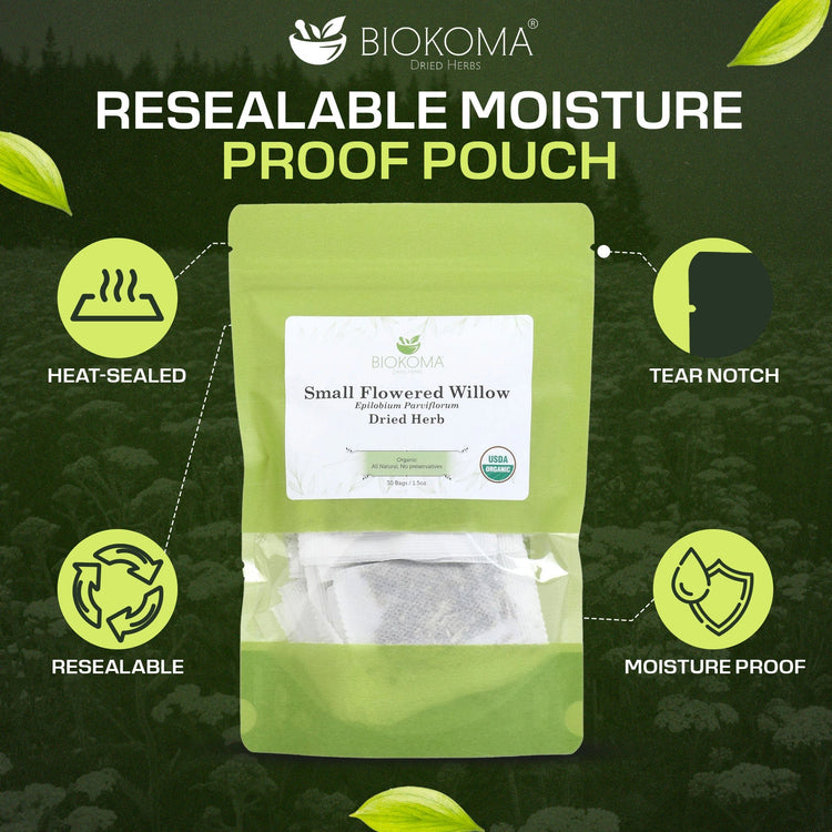Small - Flowered Willow (Epilobium parviflorum) Organic Dried Herb 30 Tea Bags 1.5oz - BIOKOMA® - Dried Herbs