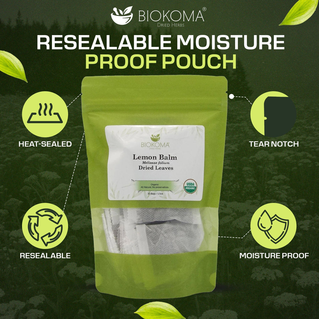 Lemon Balm (Melissae folium) Organic Dried Leaves 30 Tea Bags 1.5oz - BIOKOMA® - Dried Herbs