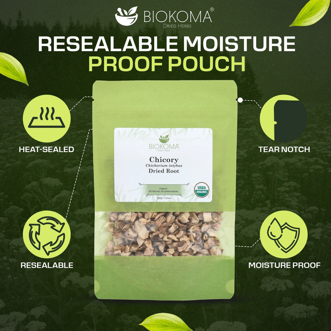 Chicory (Chichorium intybus) Organic Dried Root 100g 3.55oz - BIOKOMA® - Dried Herbs