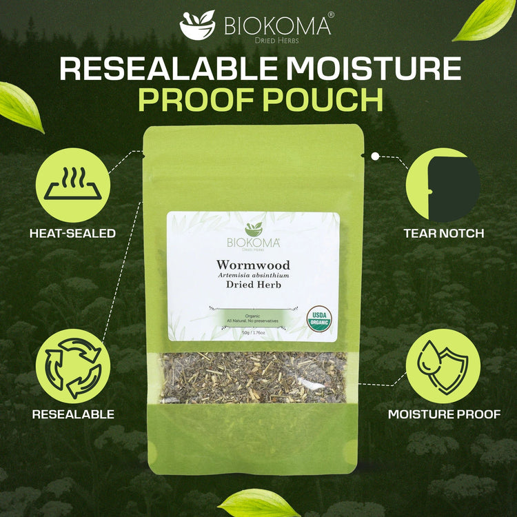 Wormwood (Artemisia absinthium) Organic Dried Herb 50g 1.76oz - BIOKOMA® - Dried Herbs