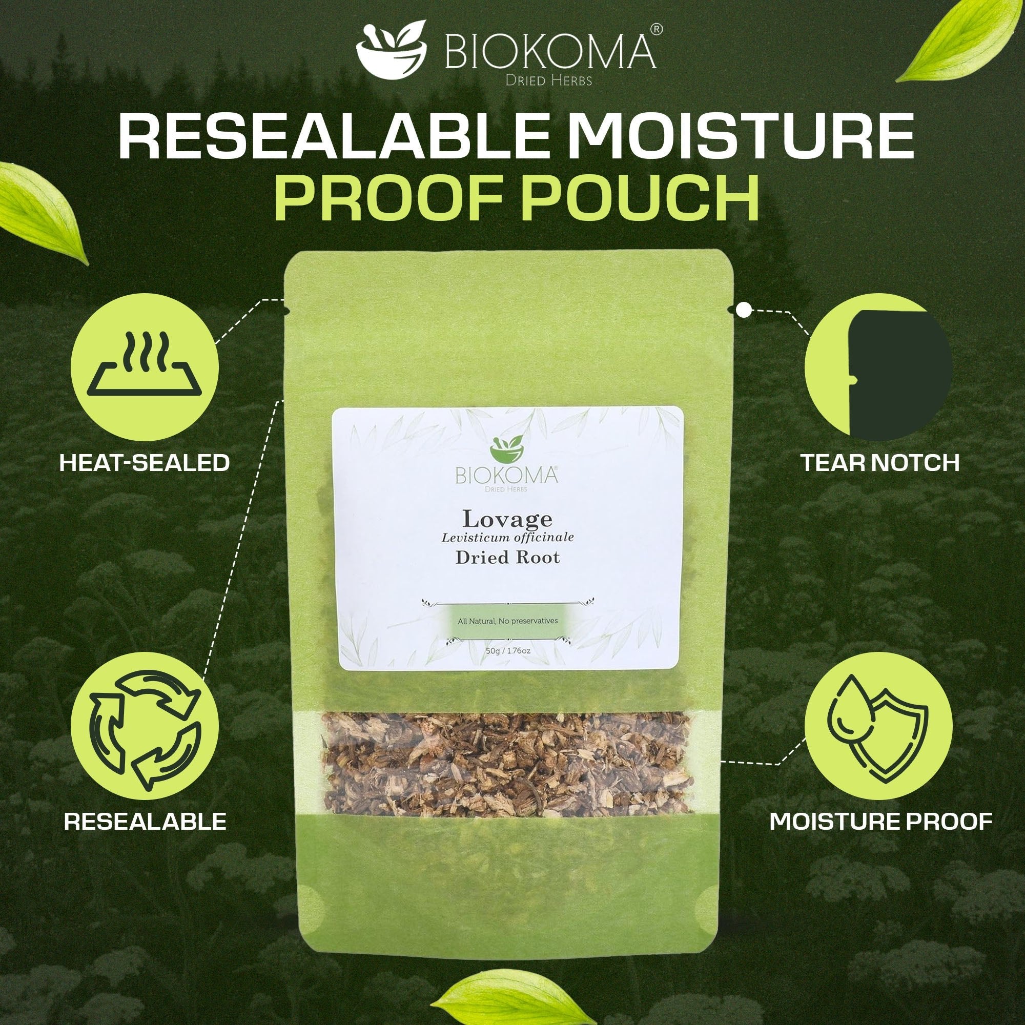 Lovage (Levisticum officinale) Dried Root 50g 1.76oz - BIOKOMA® - Dried Herbs