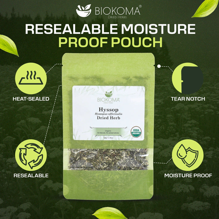 Hyssop (Hyssopus officinalis) Organic Dried Herb 50g 1.76oz - BIOKOMA® - Dried Herbs