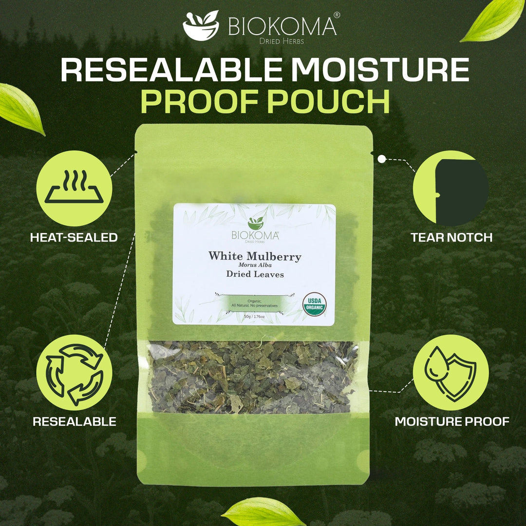 White Mulberry (Morus alba) Organic Dried Leaves 50g 1.76oz - BIOKOMA® - Dried Herbs