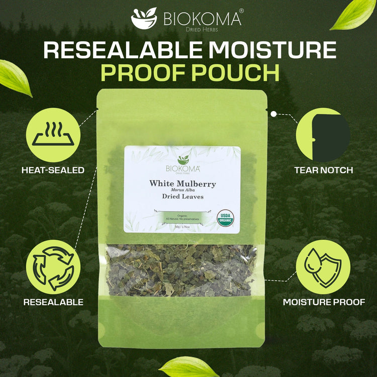 White Mulberry (Morus alba) Organic Dried Leaves 50g 1.76oz - BIOKOMA® - Dried Herbs