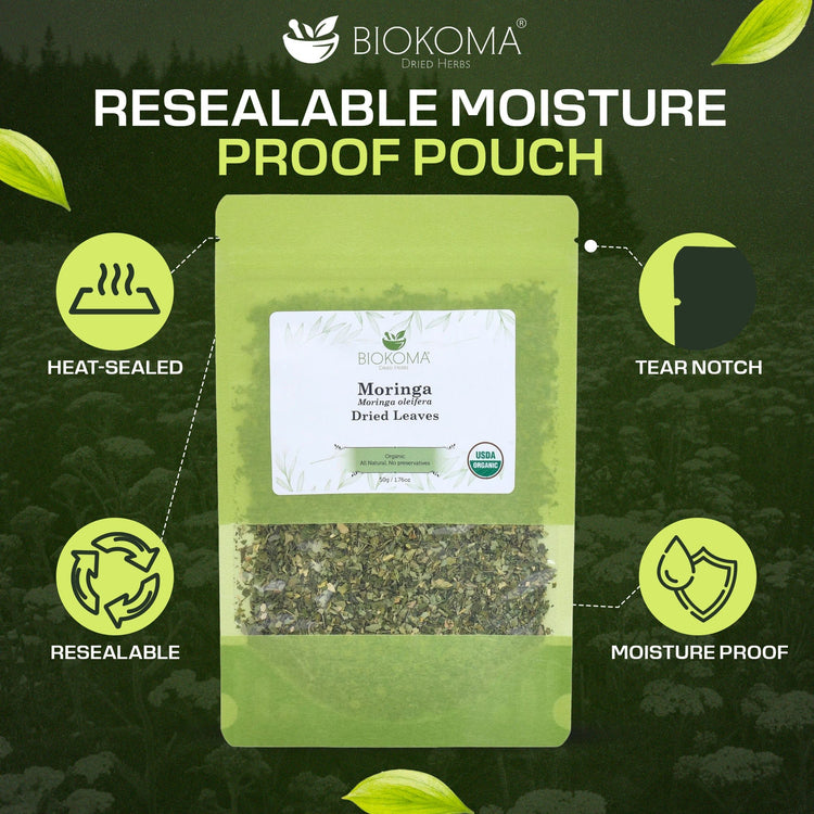 Moringa (Moringa oleifera) Organic Dried Leaves 50g 1.76oz - BIOKOMA® - Dried Herbs