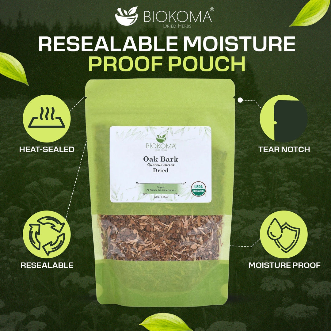 Oak Bark (Quercus cortex) Organic Dried Bark 100g 3.55oz - BIOKOMA® - Dried Herbs