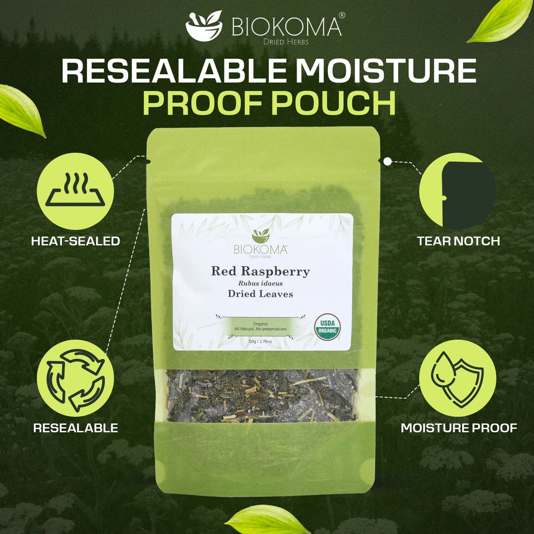 Red Raspberry Leaves (Rubus idaeus) Organic Dried Leaves 50g 1.76oz - BIOKOMA® - Dried Herbs
