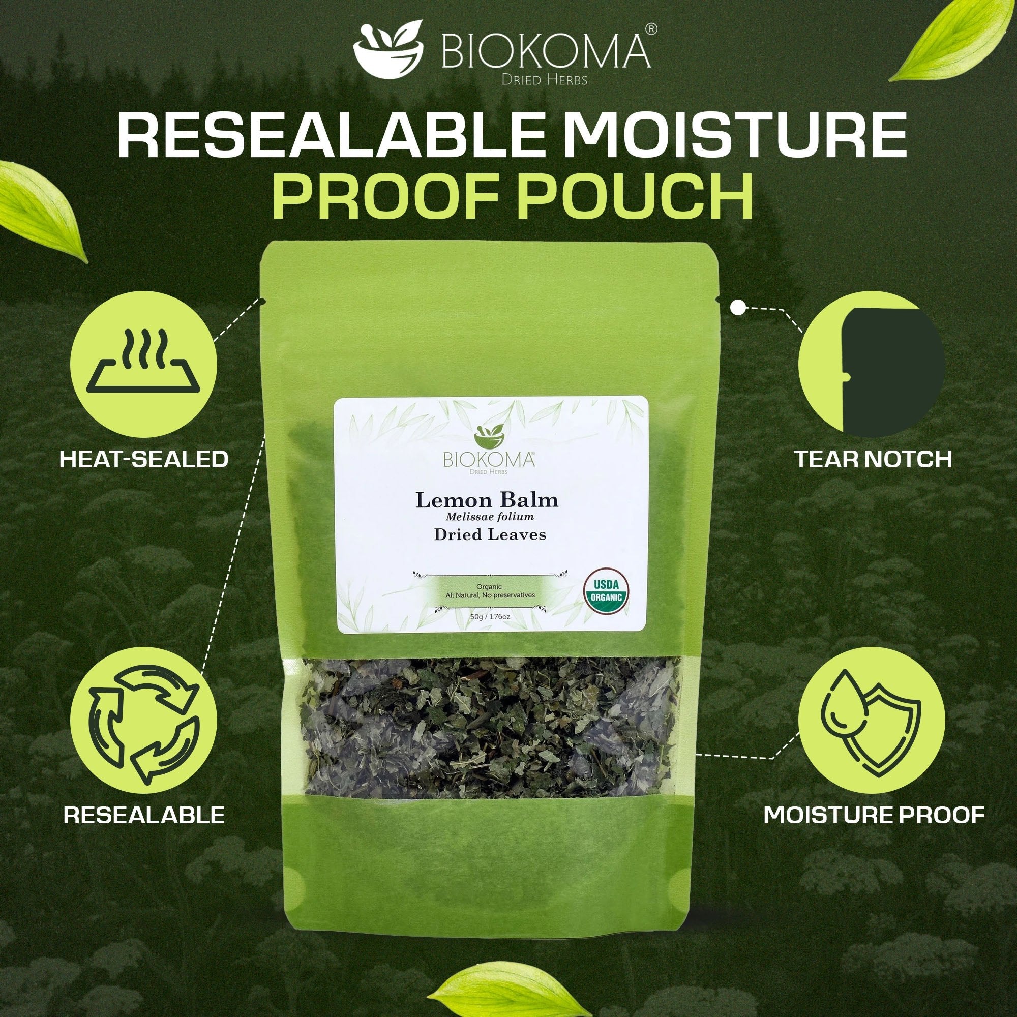 Lemon Balm (Melissae folium) Organic Dried Leaves 50g 1.76oz - BIOKOMA® - Dried Herbs