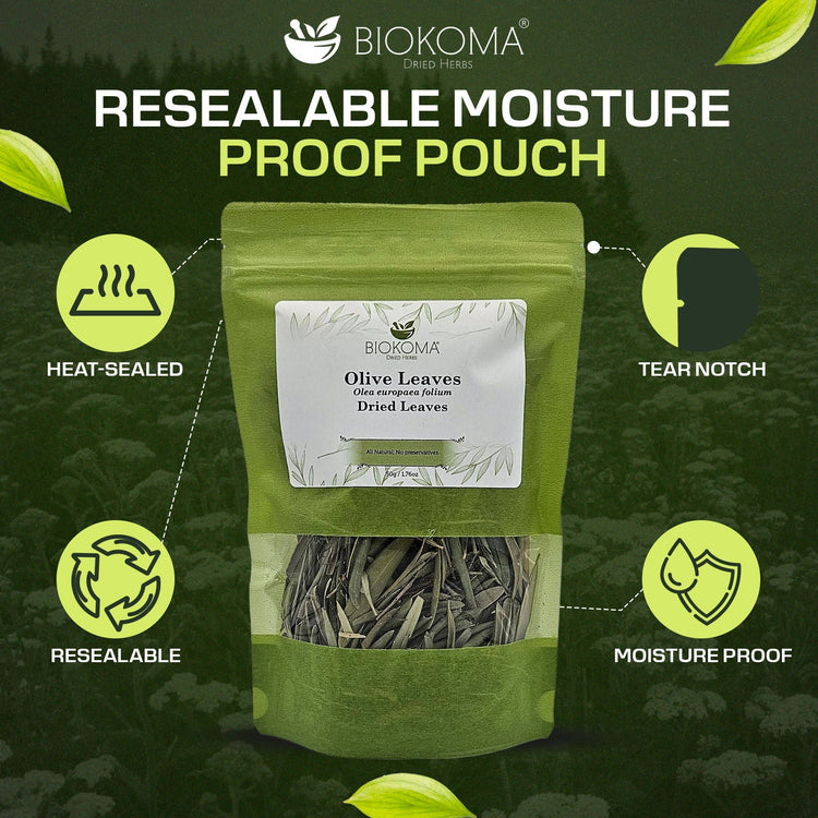 Olive Leaves (Olea europaea folium) Dried Leaves 50g 1.76oz - BIOKOMA® - Dried Herbs