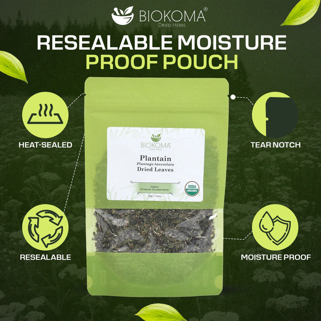 Plantain (Plantago lanceolata) Organic Dried Leaves 50g 1.76oz - BIOKOMA® - Dried Herbs
